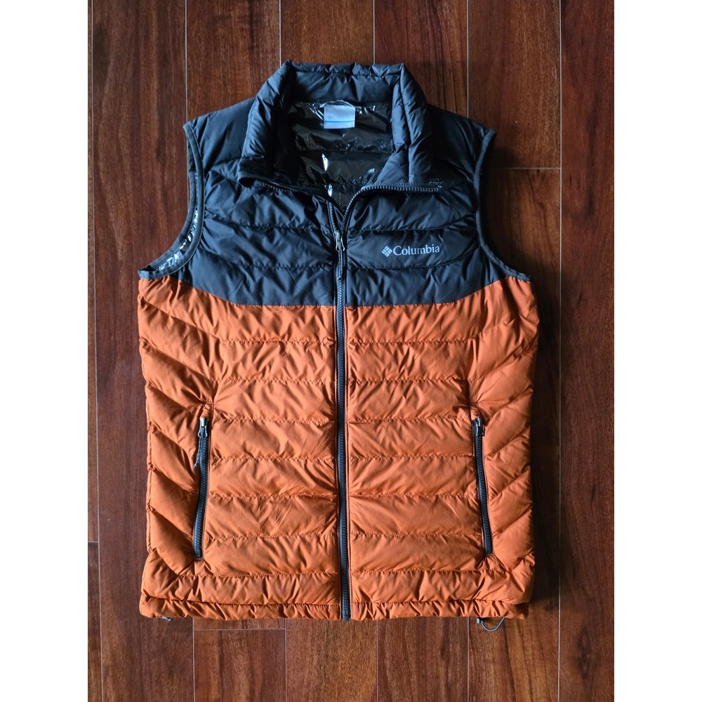Columbia Omni-Heat Puffer Vest Mens Medium Gray Orange Colorblock Insulated